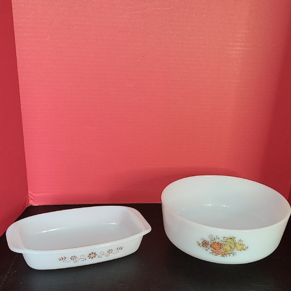 Vintage Milk Glass Style White & Floral Bakeware & Bowl
